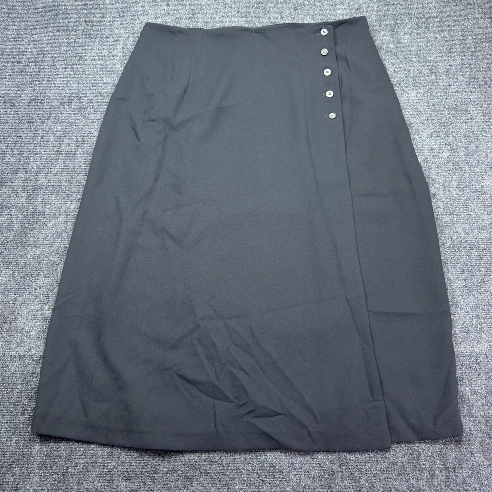 Chaus Woman Black Faux Wrap Side Button Midi Skirt Plus Size 22W 246401